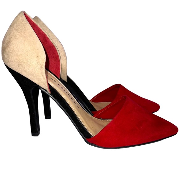 Chinese Laundry Shoes - Chinese Laundry Red Beige Black Suede Stiletto High Heel Shoes Women’s 8.5 NWOT